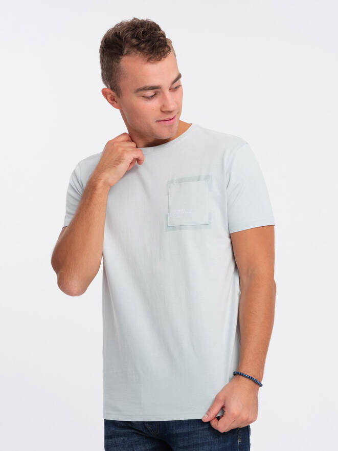 Pánske bavlnené tričko s vreckom - svetlosivé V10 OM-TSPT-0154